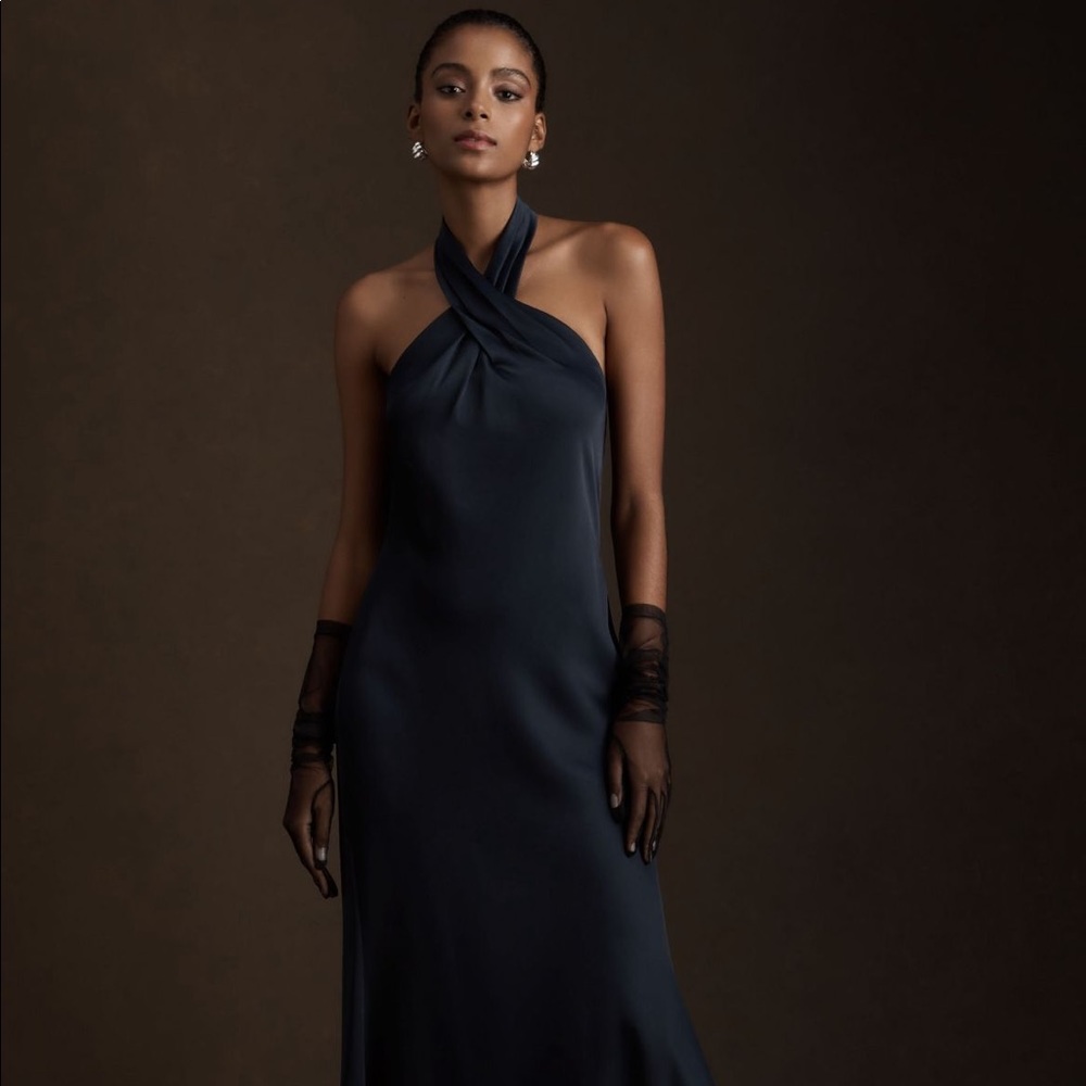 BHLDN midnight ruby satin gown
